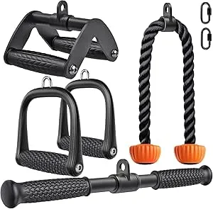 A. Tech Gym Cable Attachments Set – LAT Pulldown Accessories Weight Training Pulley System for Home Gym, Arm, Biceps Curl, Tricep Workouts Muscle Building