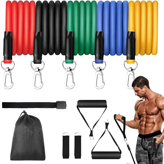 RYANBLISS Resistance Bands – Resistance Band Set with Handles – Includes Workout Poster, Door Anchor & Ankle Straps For Strength Training, Yoga, and Home Workout for Men & Women