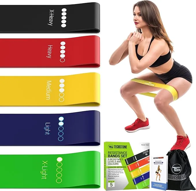 A. Tech Resistance Bands Set for Men and Women, Pack of 5 Different Resistance Levels Elastic Band for Home Gym Long Exercise Workout – Great Fitness Equipment for Training, Yoga – Free Carrying Bag (Green)