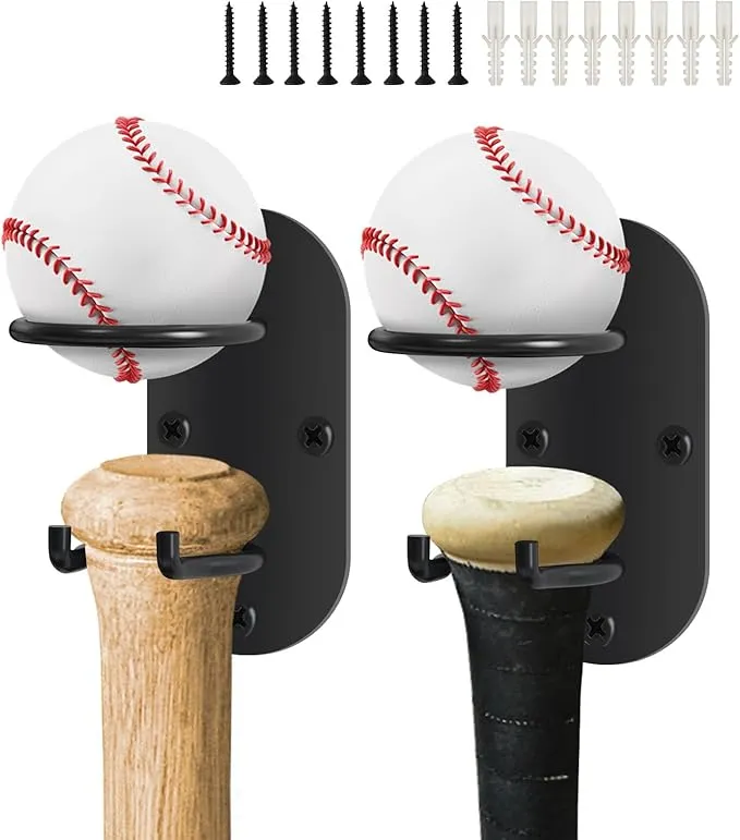 2 Pack Black Metal Baseball Bat Display and Storage