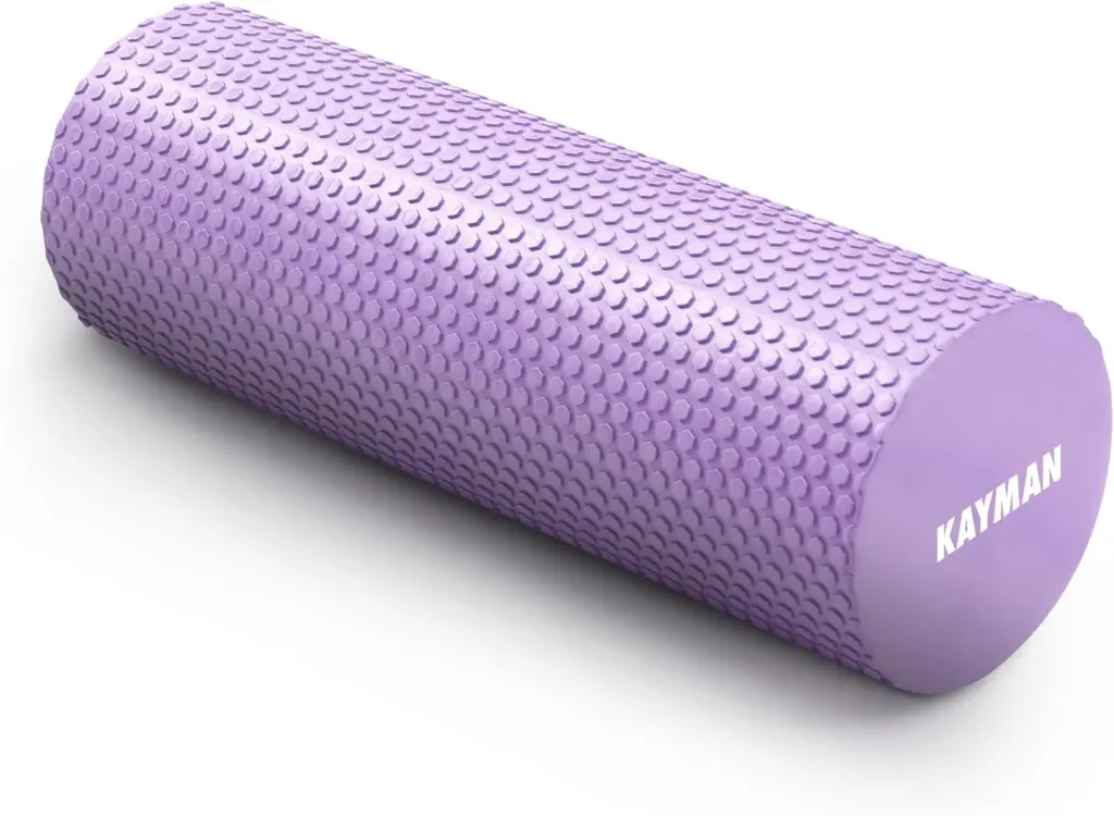 KAYMAN Sports Foam Roller Sports Recovery, Deep Tissue Muscle Tension Relief & Circulation Increase Portable & Lightweight Self Massager for Back, Legs, Gym, Pilates & Yoga EVA 44.5 x 15cm (Purple)