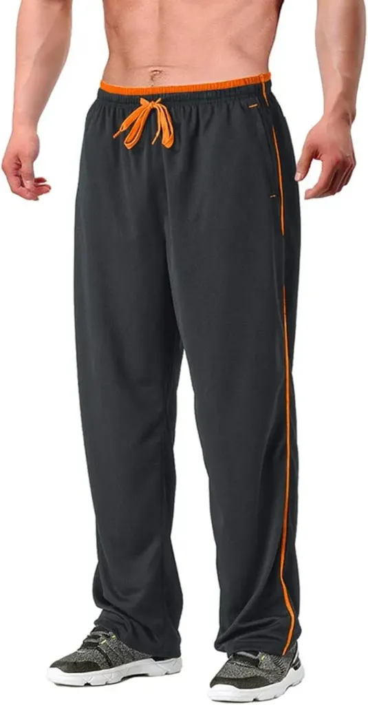 EKLENTSON Men's Tracksuit Bottoms Mesh Jogging Sweat Pants with Zipper Pockets Open Bottom Athletic Pants Loose Fit (S)