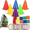 LACRIS 3 in 1 plastic cones toss game set with beanbags, outdoor throwing colorful ring toss cones, soft plastic Carnival set, birthday party activities inside and outside for kids